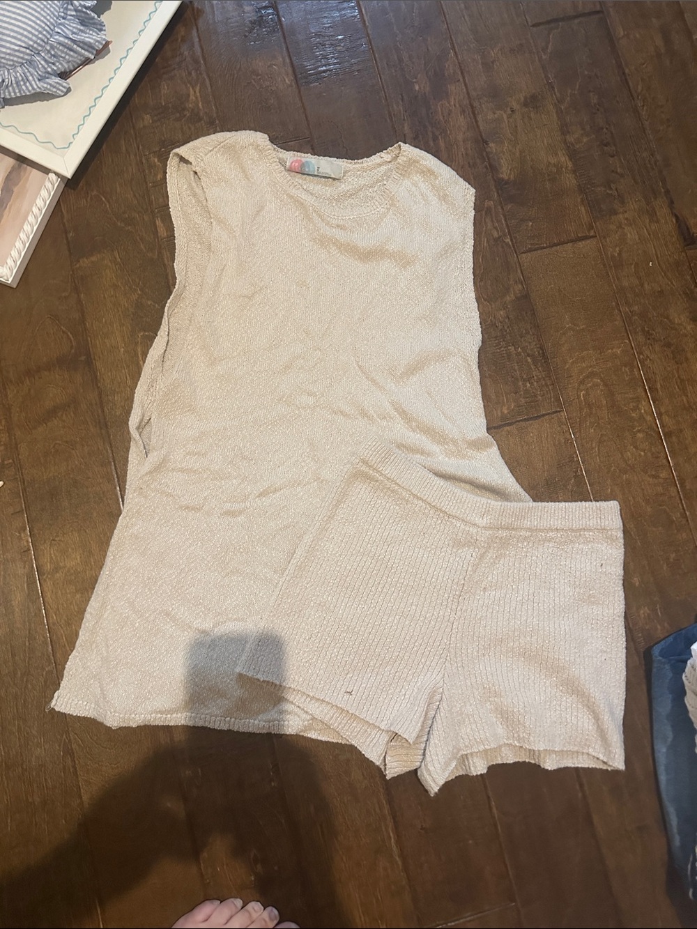 Free People Cream Ribbed Tank & Shorts Lounge Set